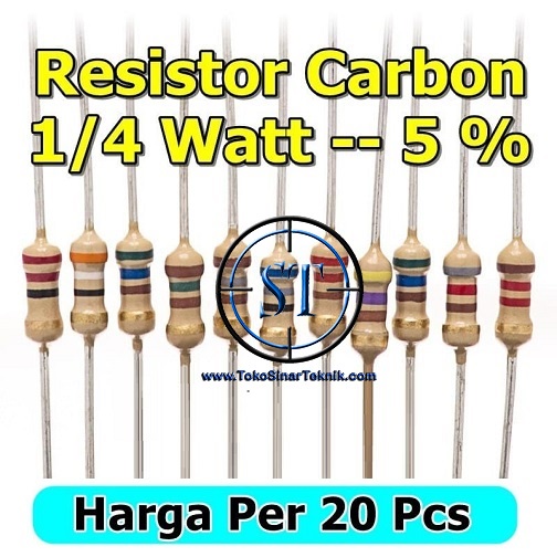 x20 Resistor 1/4W (0.25 Watt) Resistor Carbon Film Toleransi 5% Resistor 1/4 Watt Banyak Varian Nilai Ohm / Kilo Isi 20 Pcs