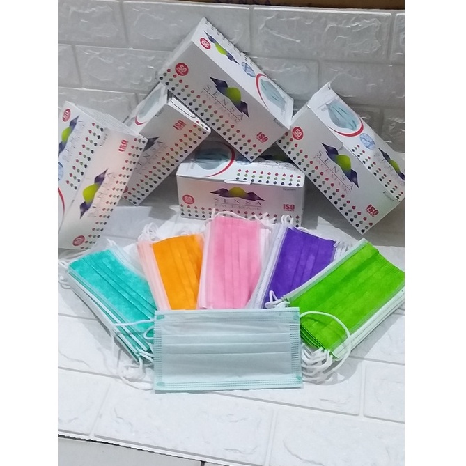 Masker polos warna mix cantol kuping 3ply isi 50pcs