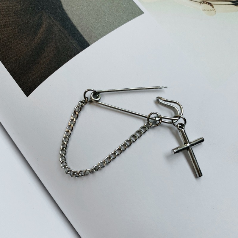We Flower Bros Pin Bentuk Salib Aksen Rantai Warna Silver Gaya Punk Eropa-6