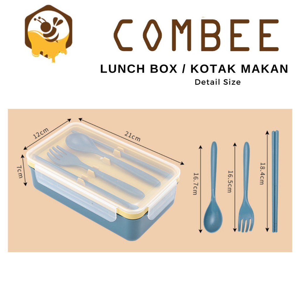 Lunch Box Kotak Makan Set Sendok Garpu Sumpit PP Food Grade Sekat Anti Tumpah