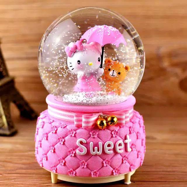 Kotak musik hellokitty / snowball hellokitty music box snow globe hellokitty bola salju hellokitty