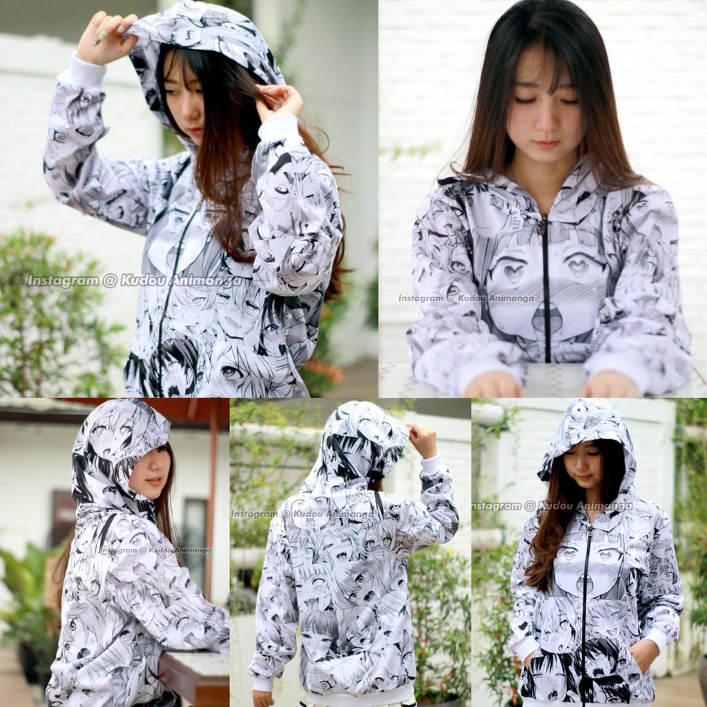 Jaket Zipper Ahegao Fullprint Nekopoi Loli Waifu White