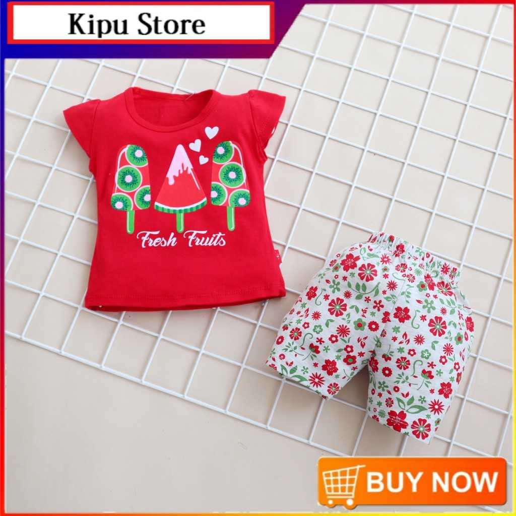 FILCO Motif Fresh Fruit Pendek / Setelan Baju Celana Anak Perempuan cewek usia 3 bulan - 2 tahun