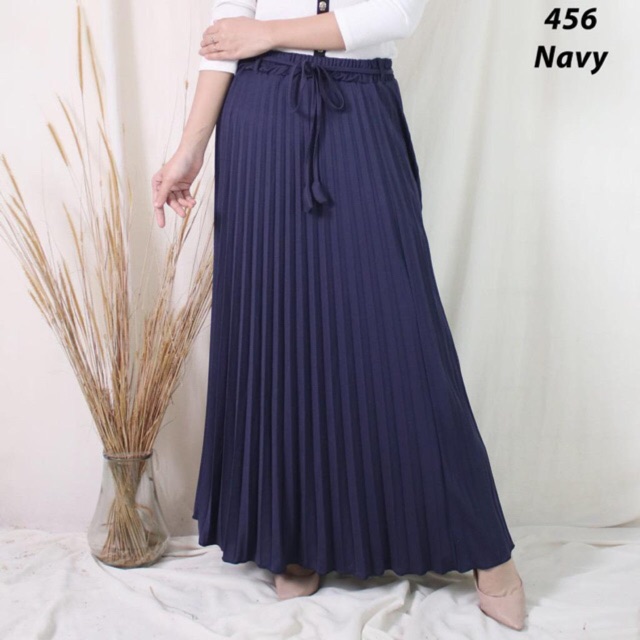 456 - BD ROK PLISKET TALI PINGGANG POLOS ABG ANAK MUDA PLEATED SKIRT FLARE MAXI PANJANG HYGET MURAH