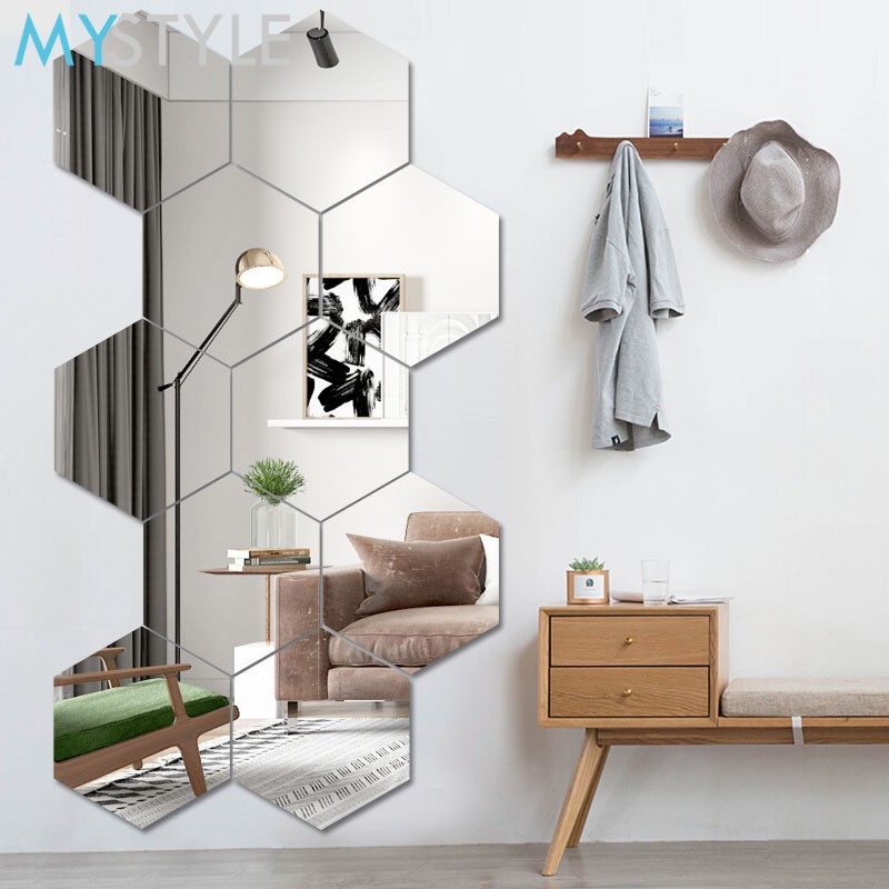 KACA CERMIN HEXAGONAL TEMPEL SATUAN WALL MIRROR STICKER DEKORASI DINDING AESTHETIC