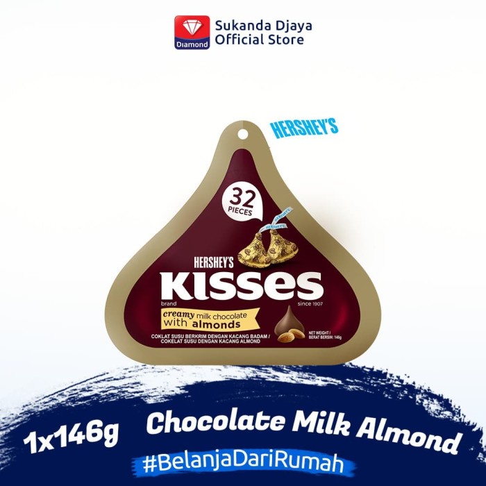 

HERSHEY CHOCOLATE KISSES MILK ALMONDS / COKLAT ALMOND 146 G
