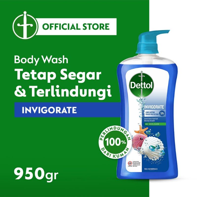 Dettol Bodywash Invigorate 950gr Sabun mandi Dettol Pump Antibacterial Body Wash 950ml