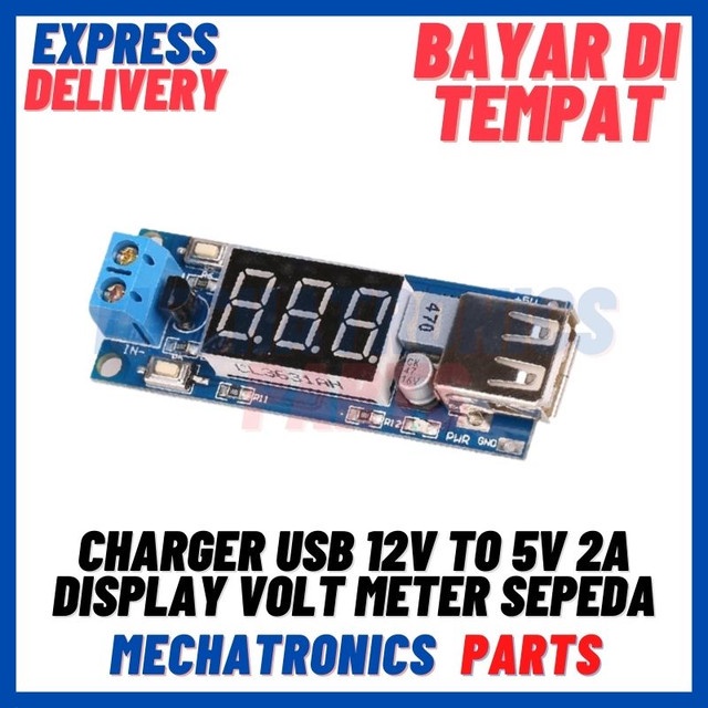 [PSU-9050] CHARGER USB 12V TO 5V 2A DISPLAY VOLT METER SEPEDA MOTOR 5-40V TO 5V