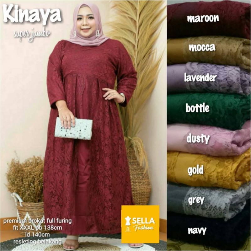 Comel alodia / Kinaya / belinda dress jumbo LD130 -140 full brukat depan belakang