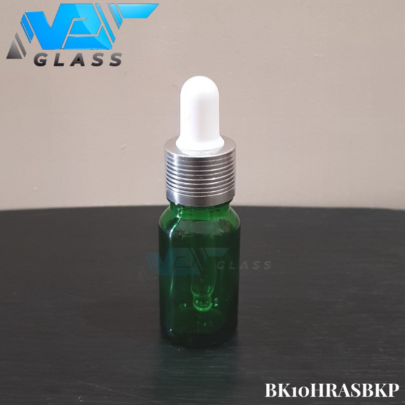 botol kaca pipet 10ml tebal hijau - ring almunium silver bergaris