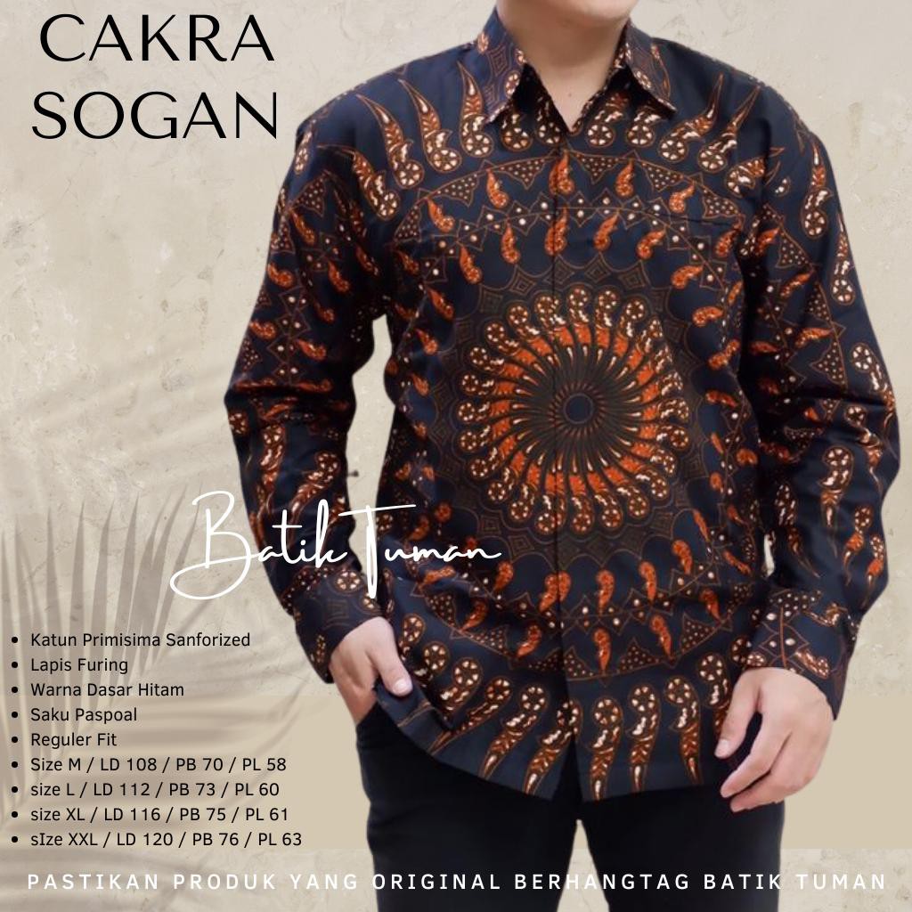 CAKRA SOGAN Kemeja Batik Pria Lengan Panjang Katun Halus FULL FURING TUMAN