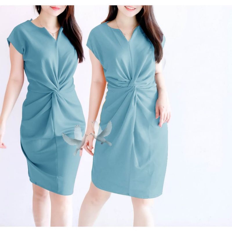 DRES WEIWEI SCUBA Dress casual model plintir depan casual simple hangout hits murah twisted twist po