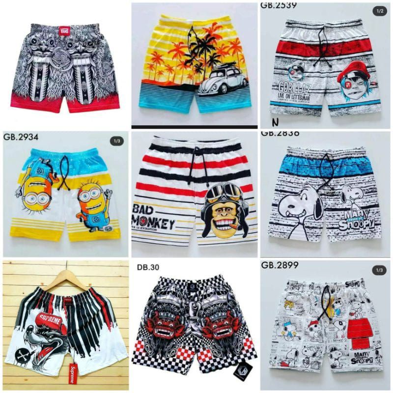 BOXER KARAKTER PRIA DAN WANITA 100 DAPAT 6PCS RANDOM