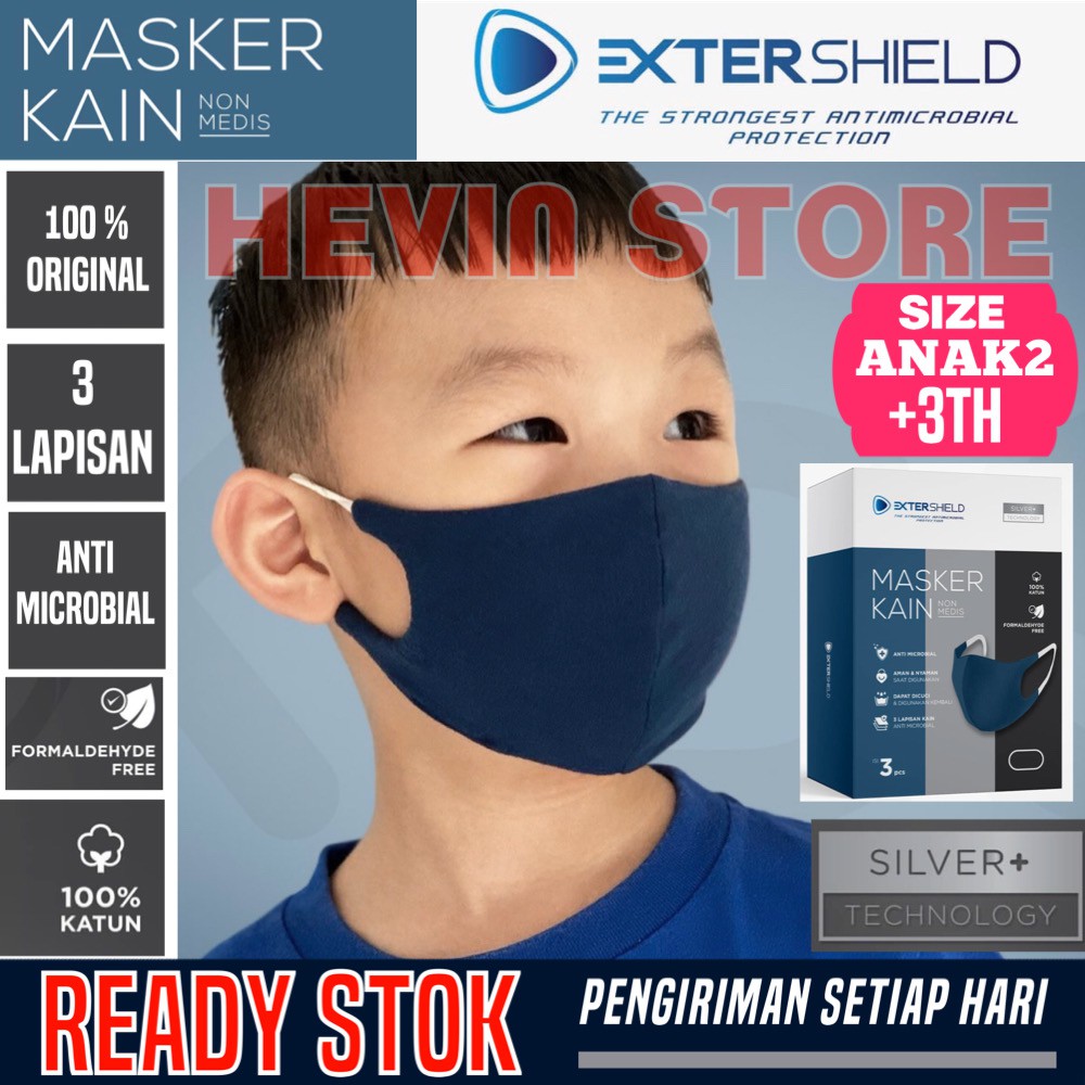 EXTERSHIELD MASKER KAIN 100% KATUN NON MEDIS 3 PLY PAKET UKURAN ANAK-ANAK