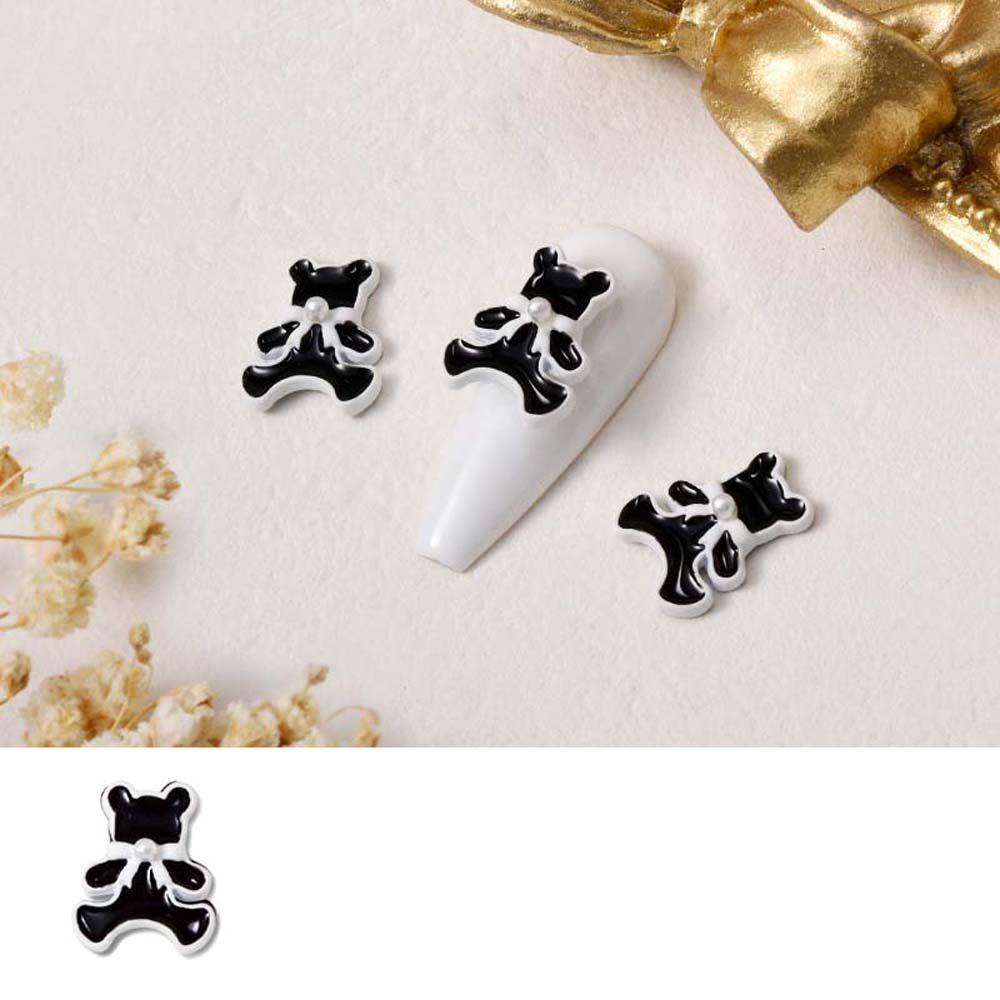 AUGUSTINA Augustina Bears Nail Art Dekorasi Fashion Bor Kuku Hitam Putih Alloy 3D Nail Jewelry