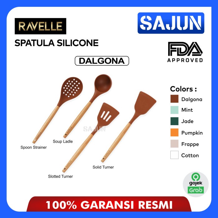 RAVELLE Silicone Spatula Sutil Slotted/Solid Turner Spoon Strainer - Slotted Turner, Dalgona