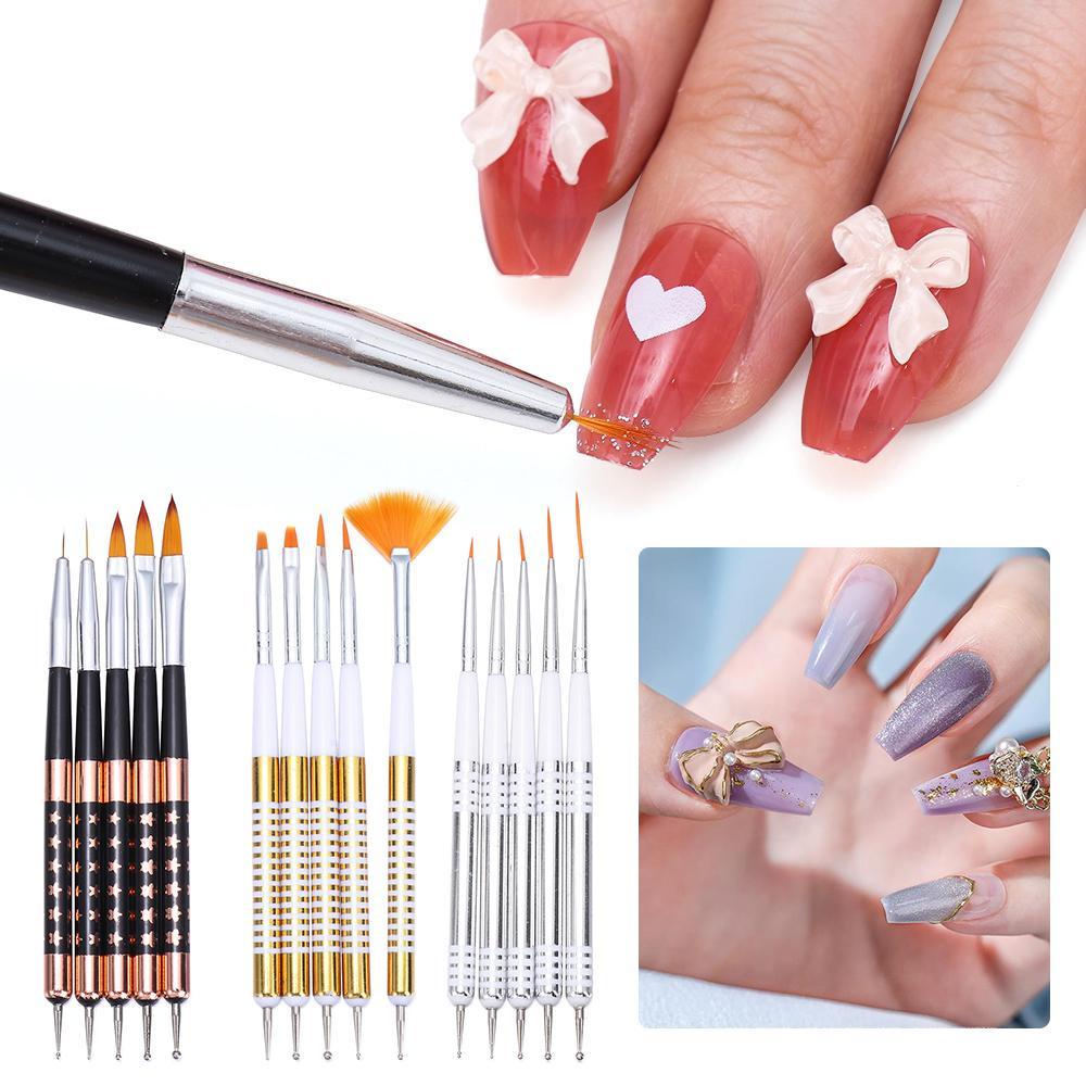 R-flower Nails Art Dotting Pen Alat Aksesoris Kuku Gel Brushes 2in1 Double Head