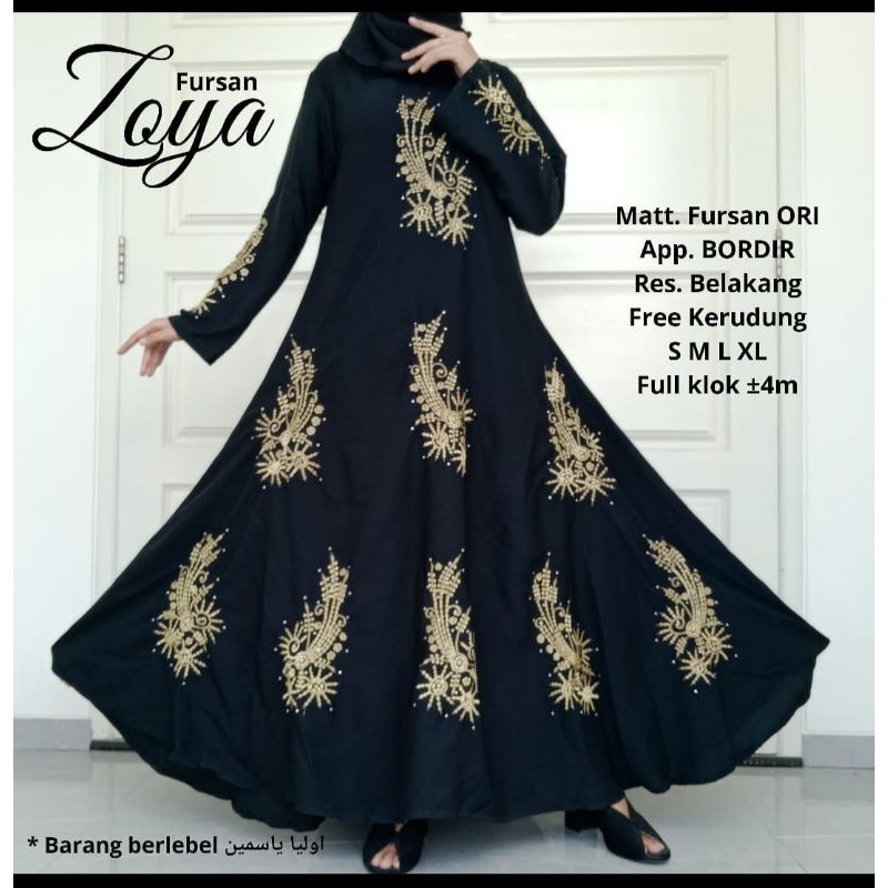Abaya Bordir Ori Gamis syari Abaya Fursan Zoya Fashion Dress Muslim Abaya Turkey Hitam terlaris