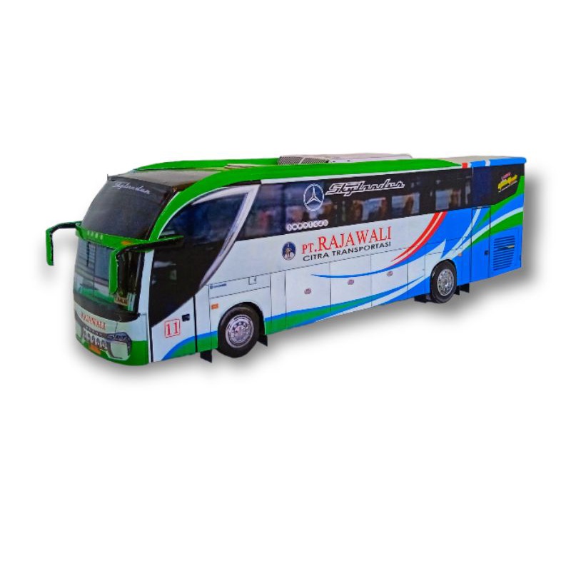 Miniatur bus kertas PT Rajawali Citra Transportasi, skala 50, panjang 24 cm