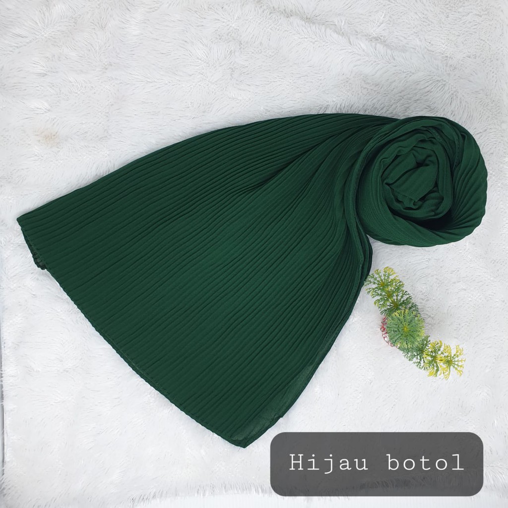 Pashmina Plisket Ceruty Babydol Full Plisket Lidi Tanpa Lipatan-HIJAU BOTOL