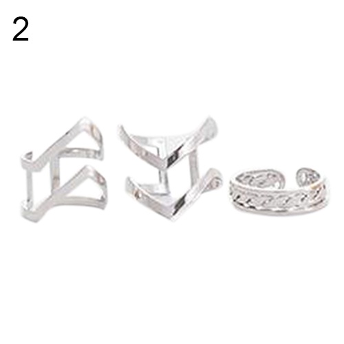 Hu Hu Hu Hu Hu Alat Bantu Pasang Kacamata♡ 3pcs / Set Cincin Knuckle Midi Model Terbuka Desain Panah Hollow Untuk Wanita