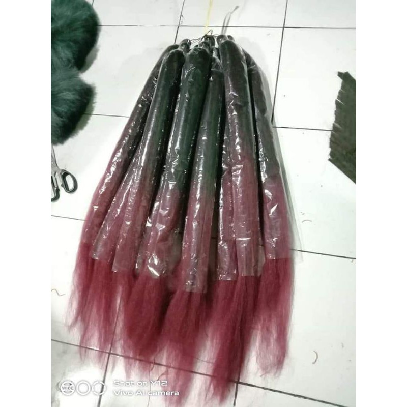 rambut cemara ombre warna merah maron ukuran 70cm.
