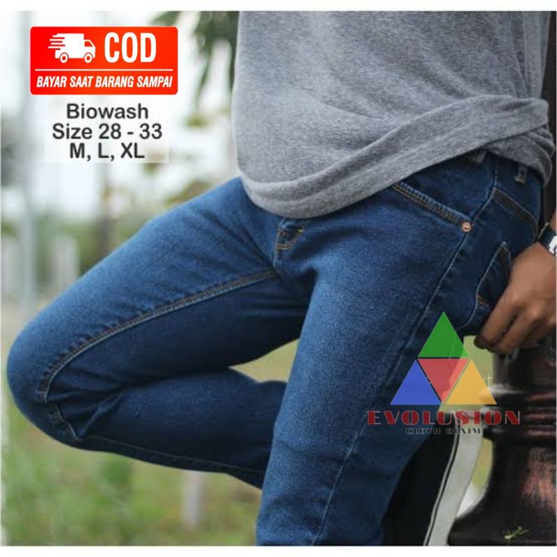 [COD] Celana Jeans Pria Skinny Slim Fit Panjang Melar