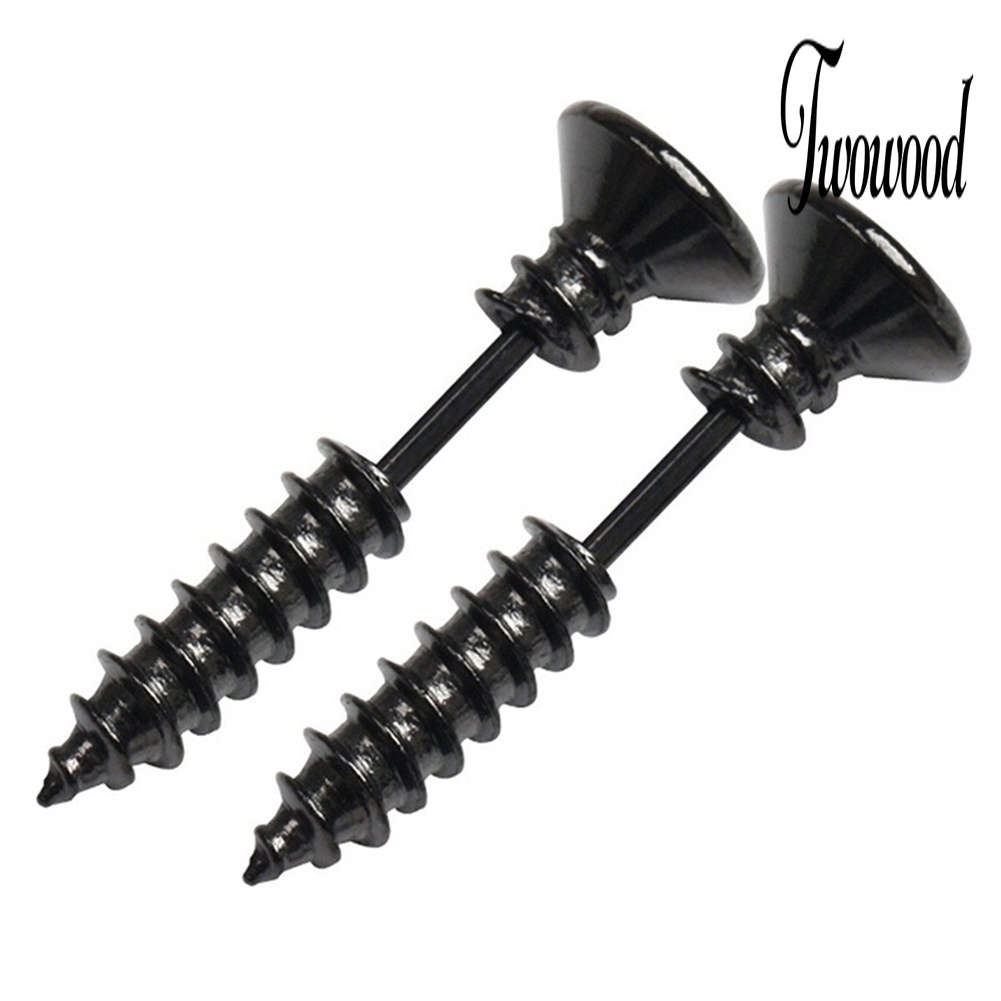 1 Pasang Anting Stud Bentuk Sekrup Bahan Stainless Steel Gaya Punk Gothic Untuk Unisex