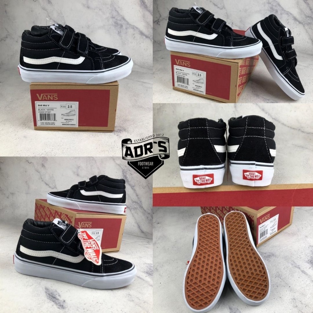 Sepatu Anak Vans Sk8 Hi Velcro BW kids Made In Vietnam Import