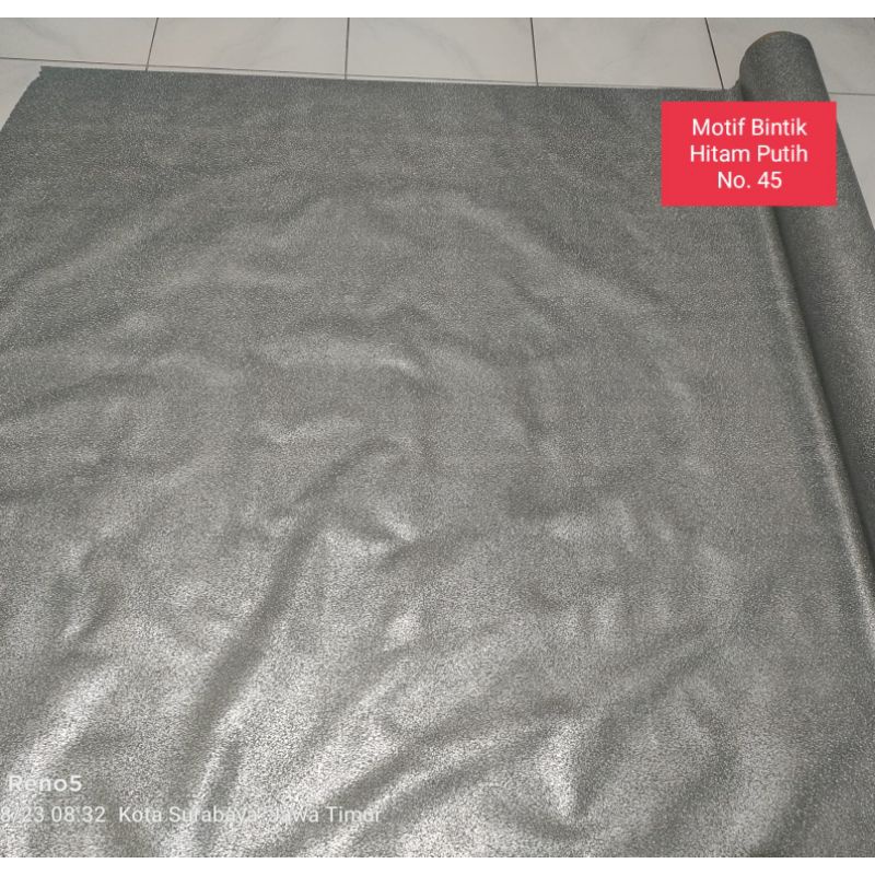 Karpet Lantai Plastik Vinyl Motif Marmer Bintik Hitam Putih