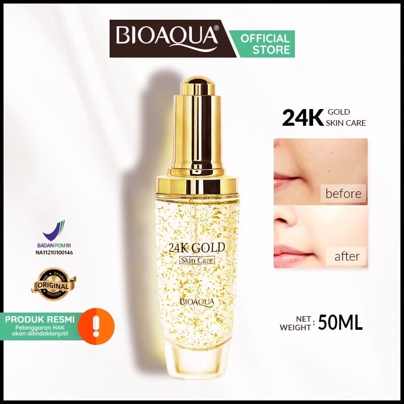 BIOAQUA 24K GOLD SERUM SKIN CARE PERAWATAN WAJAH PAGI DAN MALAM HYDRATING ANTI AGING ORIGINAL BPOM COD