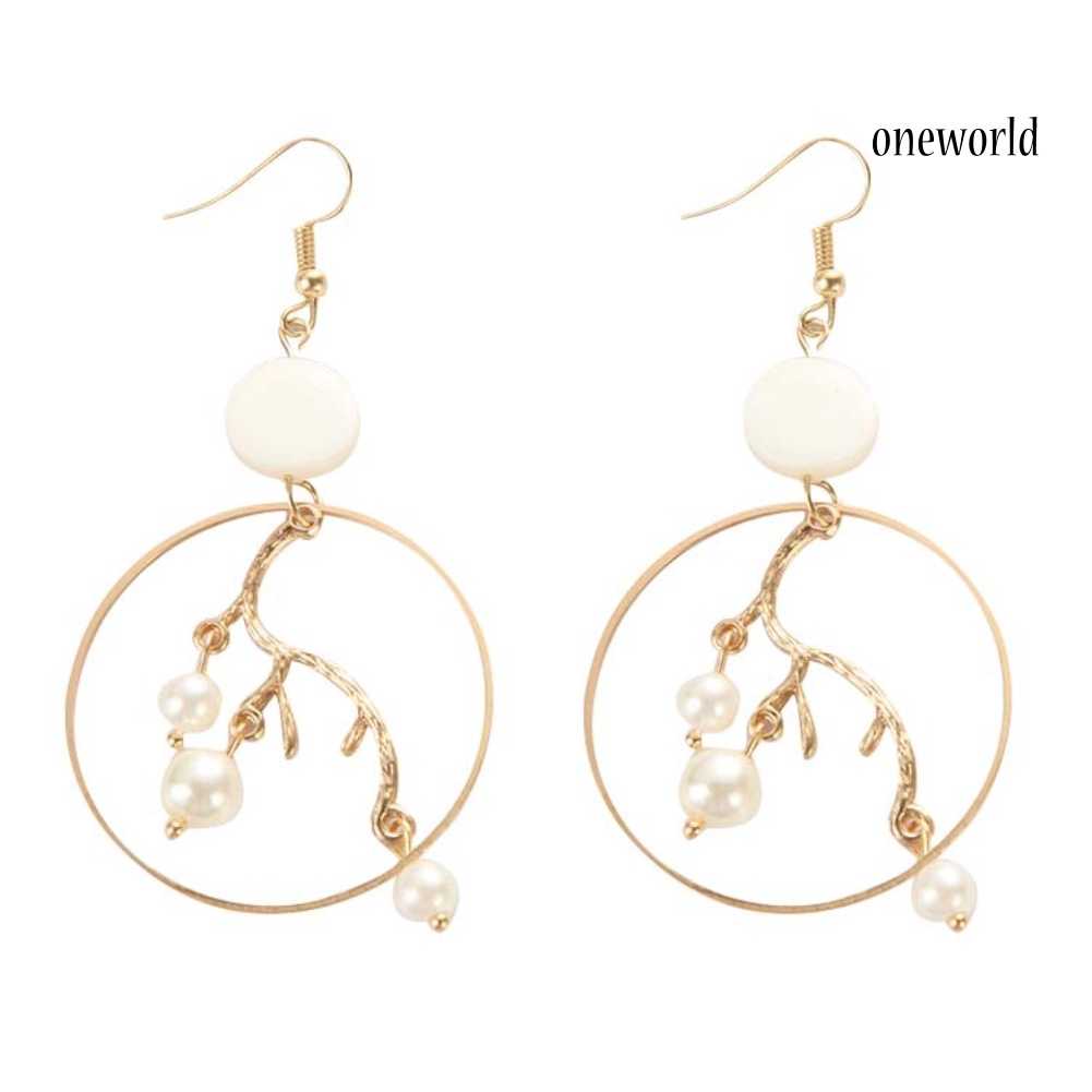 OW@ Women Birthday Gift Circle Faux Pearl Dangle Ear Hooks Fashion Jewelry Earrings