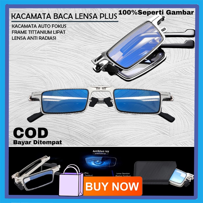 KACAMATA BACA LENSA PLUS ANTI RADIASI AUTO FOKUS FRAME TITANIUM LIPAT TITANIUM READING FOLDING GLASSES UNISEX PRIA WANITA BR04