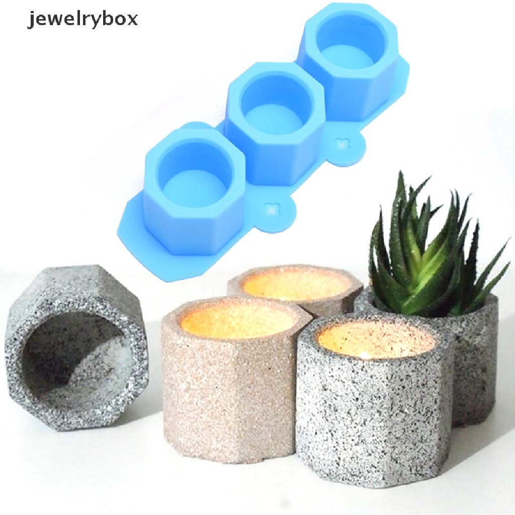 (jewelrybox) Cetakan Pot Bunga / Semen Bentuk Geometri Bahan Silikon