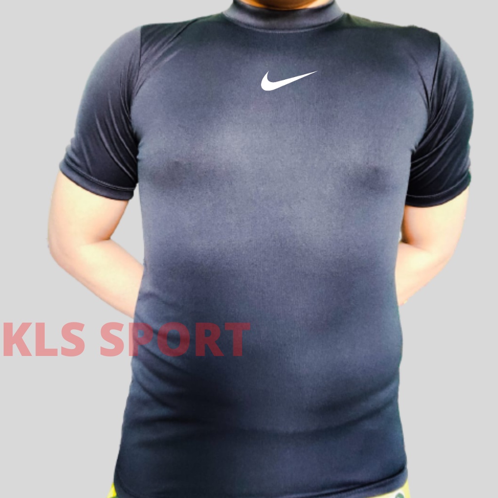 Baselayer Lengan Pendek Short Sleeve Hitam, Manset Pria, Baju Olahraga Futsal Basket Gym Sepakbola-3