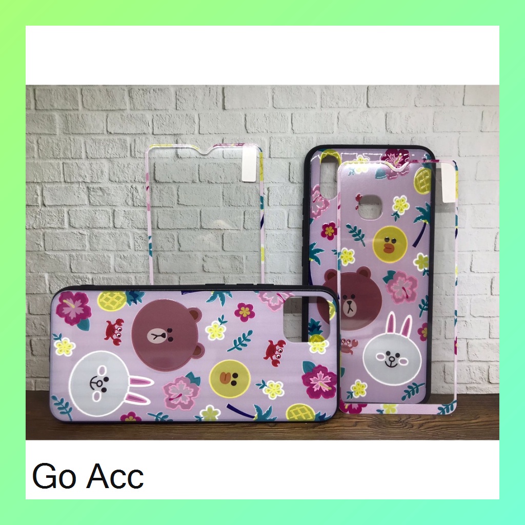 Softcase Tempered Glass karakter Oppo A1K/C2 A31/Neo 5 A37/Neo 9 A3S/Realme C1 5/5i/5S/C3 C17/7i C11 C12 C15 Samsung J2 Prime Vivo Y11/Y12/Y15/Y17 Y30/Y30i/Y50 Y91C Xiaomi Redmi 3 3S 4A 5A 9/Prime Note 9 pro HCTG 23