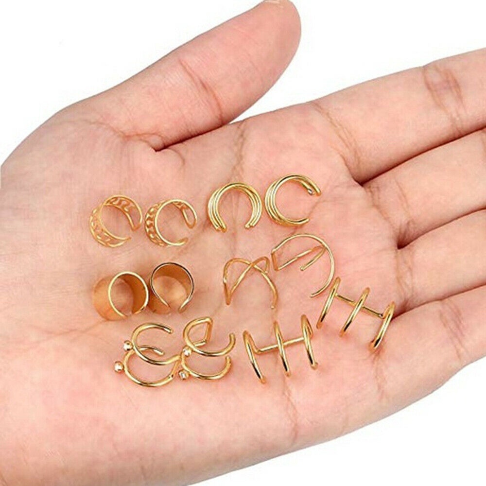 12pcs / Set Anting Klip Tanpa Tindik Bahan Tembaga Untuk Wanita