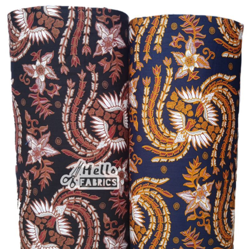 ( DAB 02 ) Kain Batik Katun Meteran Dasar Hitam dan Navy Motif Cendrawasih