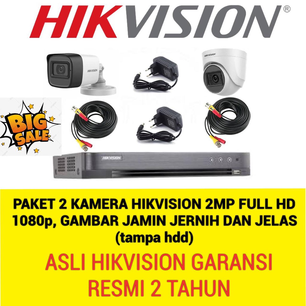 PAKET CCTV HIKVISION 4 CHANNEL 2 KAMERA OUTDOOR DAN INDOOR