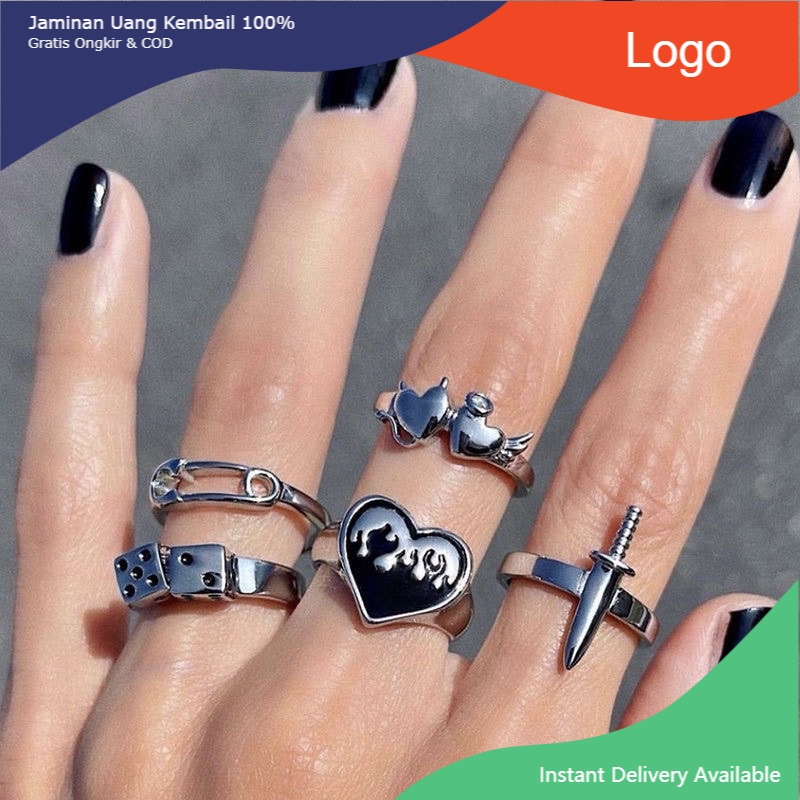 (New) 5in1 cincin adjustable ootd / cincin love dadu aesthetic / cincin set