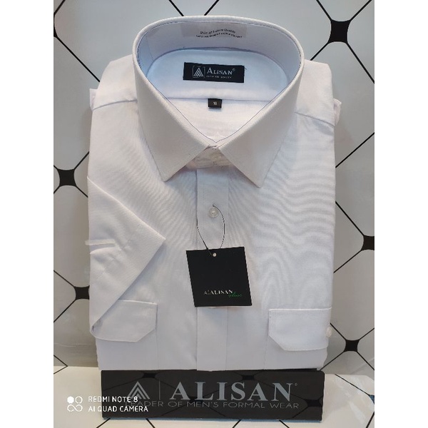 Kemeja Alisan Polos Pangkat Putih/Hitam Pilot Pendek Reguler