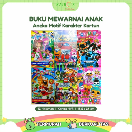 Buku Warna Anak Mewarnai Aneka Motif Karakter Kartun