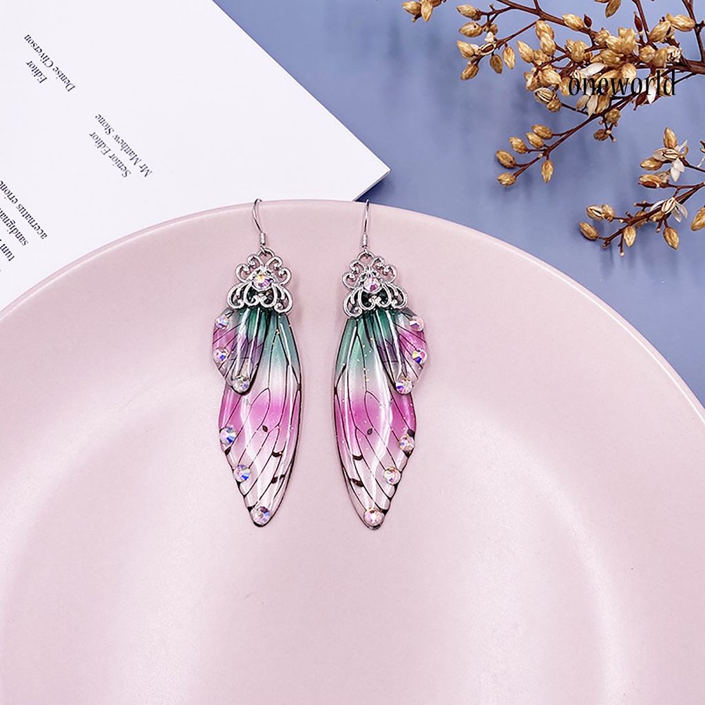 OW# Women Fashion Earrings Rhinestone Insect Butterfly Wing Ear Hook Jewelry Gift