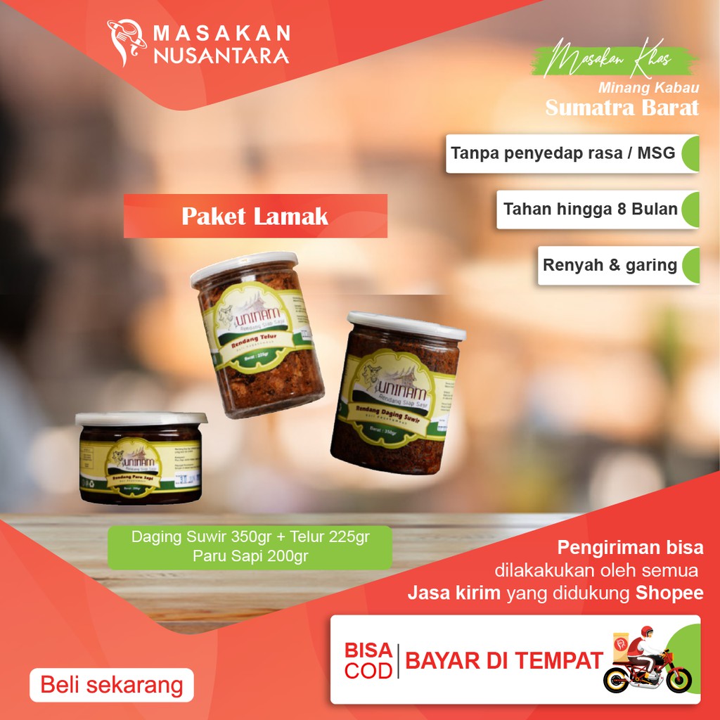 

Rendang Paket Lamak / Makanan Cepat Saji Rendang Sapi Makanan Kemasan Rendang Rendang UniNam Keripik