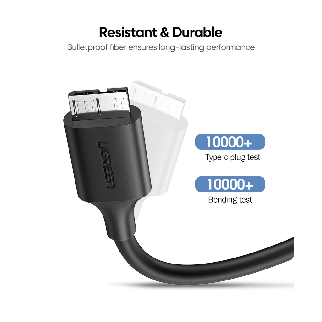 【Stok Produk di Indonesia】Ugreen 1m Kabel Data Sync USB Tipe C Ke Micro B 3.0 5Gbps 3A Panjang  Untuk Macbook Hard Drive Disk HDD SSD