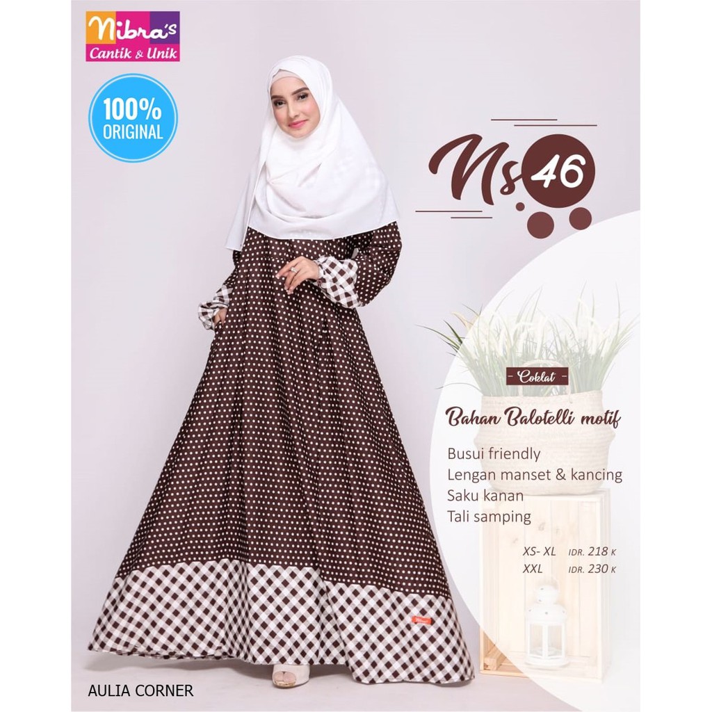 Gamis Wanita Hitam Gamis Syari Nibras NS 46 Coklat ORIGINAL Desain Elegan
