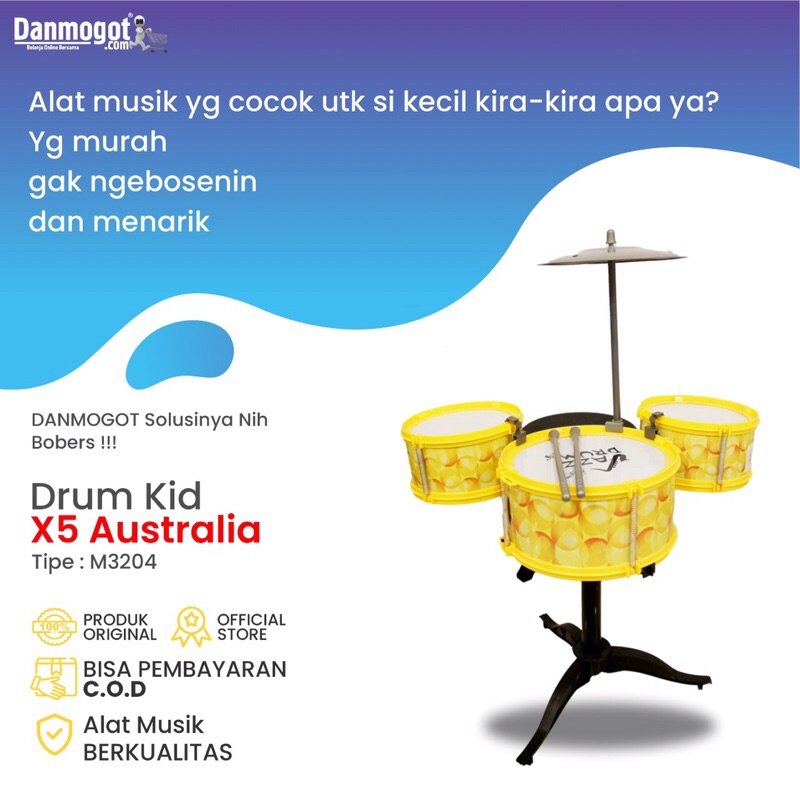 Drum Mainan Anak Tiga Drum Australia Kualitas Tinggi X5