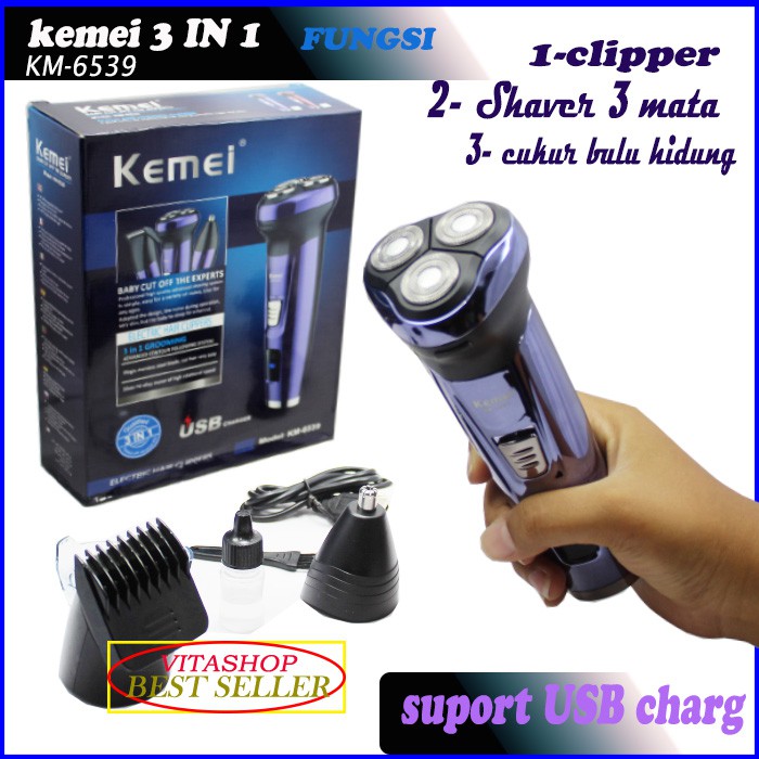 HAIR CLIPPER KEMEI KM-6539 MESIN CUKURAN DAN SHAVER CHARGER 3 IN 1