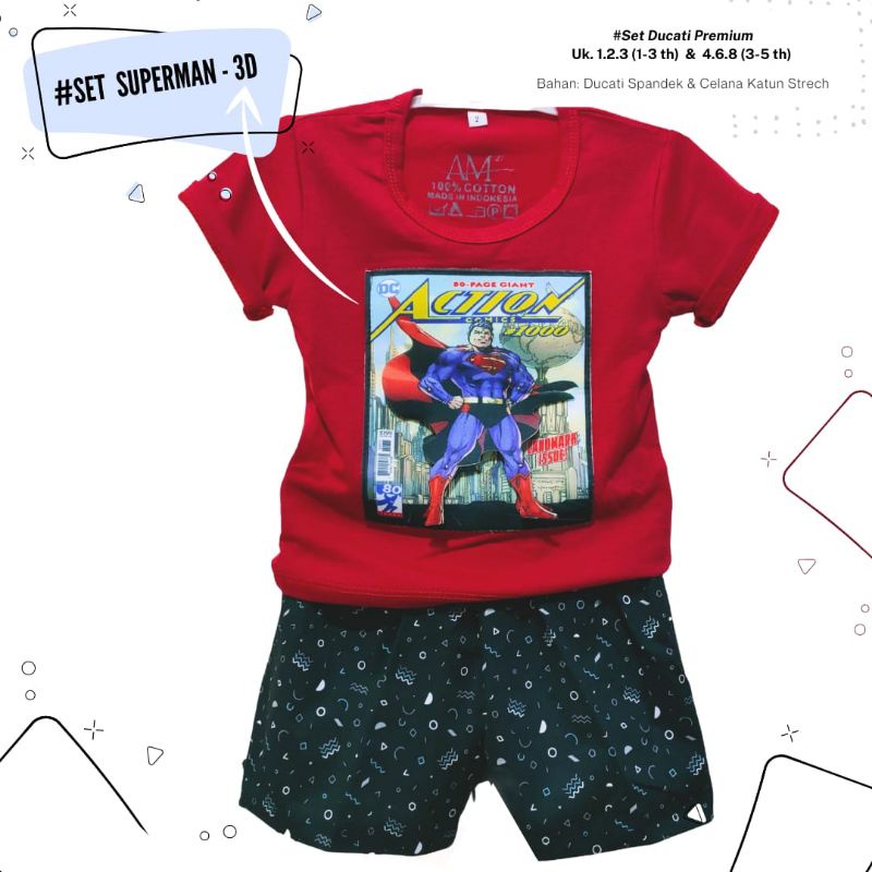 Setelan 3D anak laki-laki &quot;Superman 3D&quot; Size 1-5th bahan Ducati Katun Spandek Premium