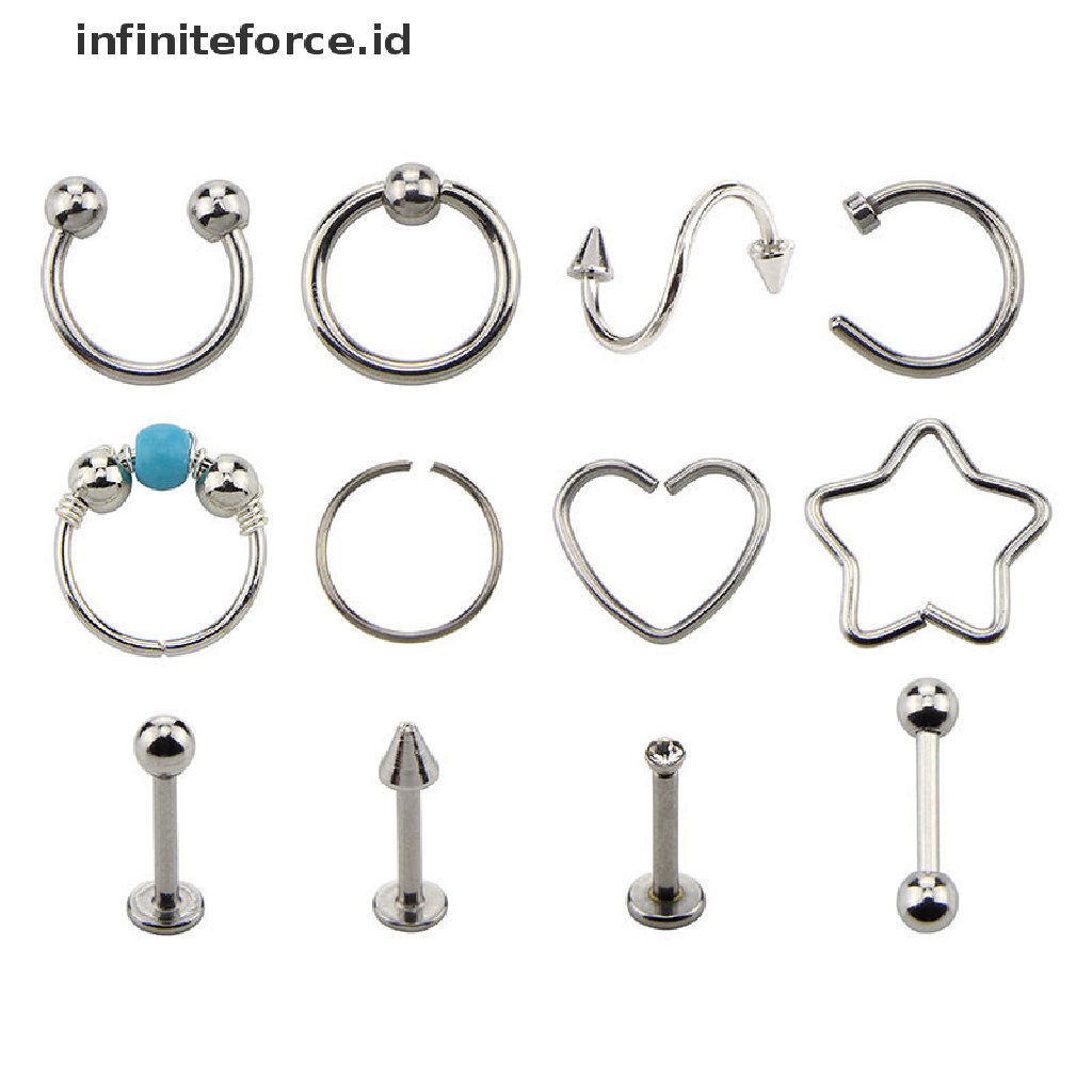 Infiniteforce.id 12pcs / Set Cincin Tindik Tubuh / Hidung Unisex Dewasa